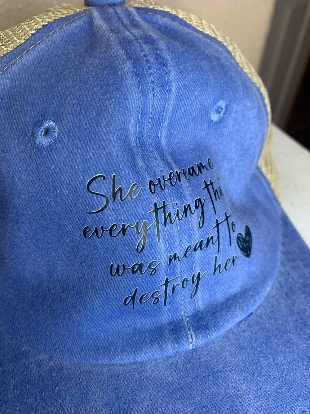 Blue Cotton Mesh Embroidered Baseball Cap Adjustable